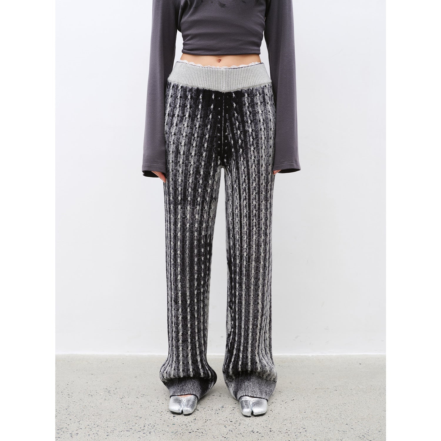 "Winter Date" fashionable slim silhouette permeation printing and dyeing process loose knitted straight pants - variant_title