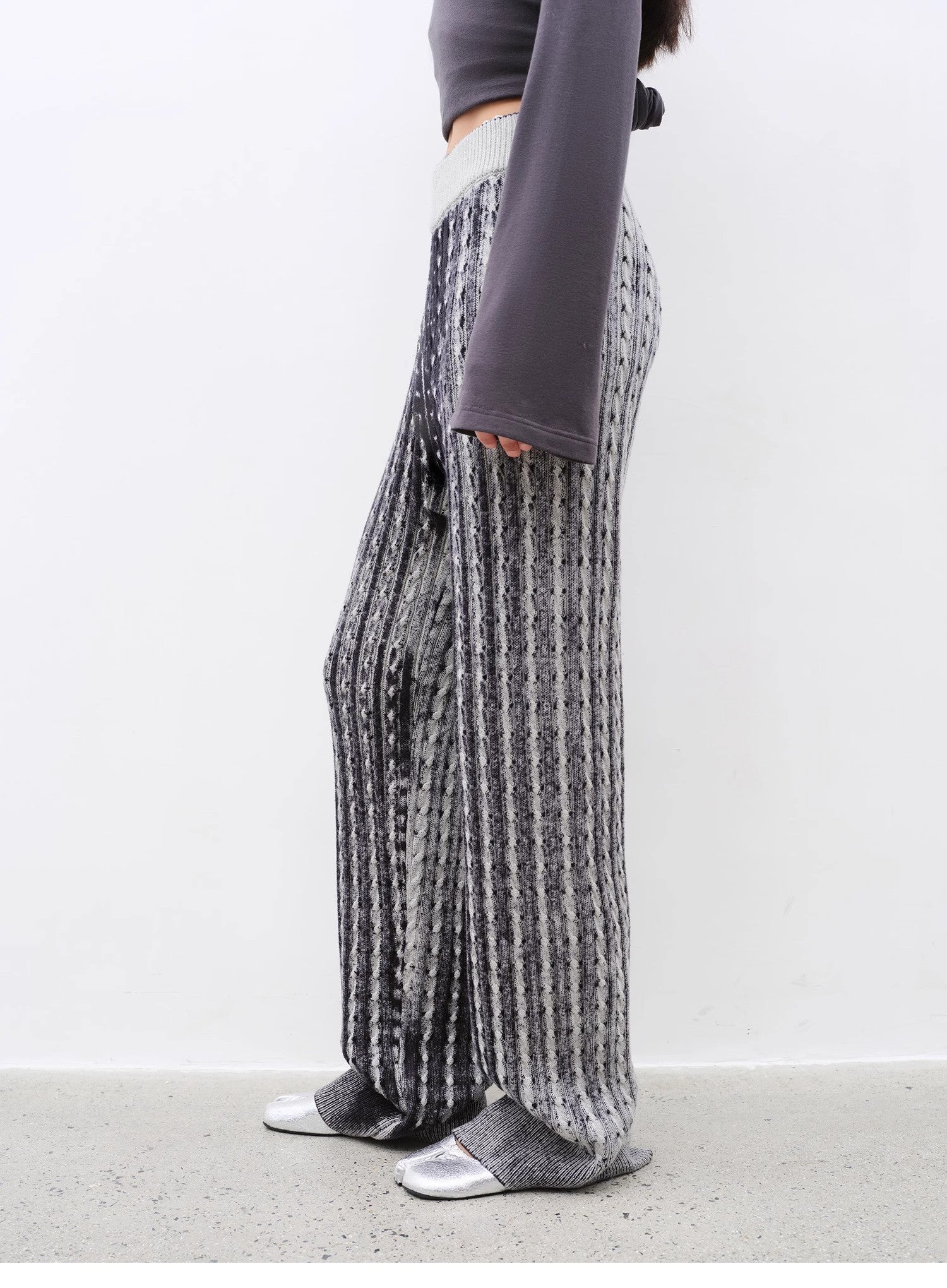 "Winter Date" fashionable slim silhouette permeation printing and dyeing process loose knitted straight pants - variant_title