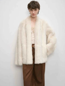 Winter Love Island off-white Toscana shearling coat front model view