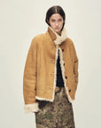 Winter Mochi tea apricot Toscana shearling coat with raised collar