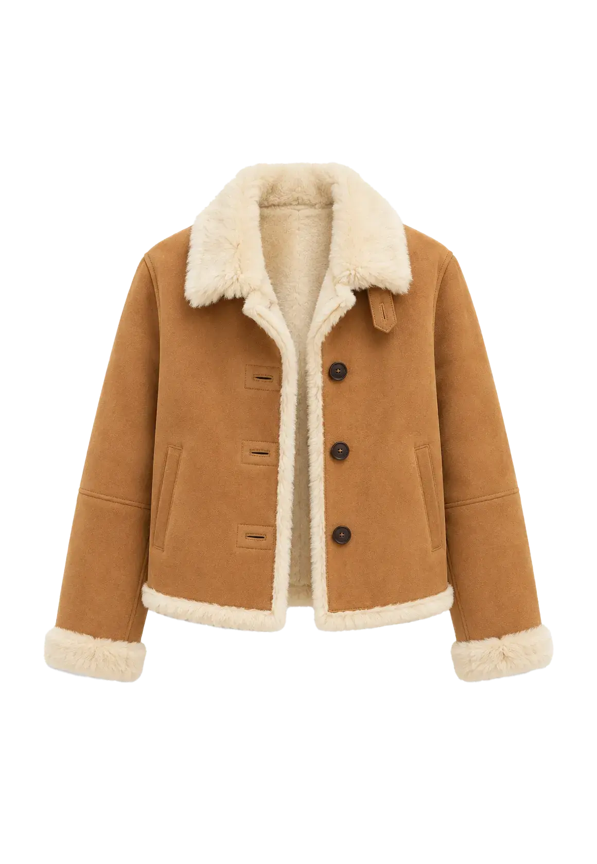 Winter Mochi tea apricot Italian suede Toscana shearling coat product cutout
