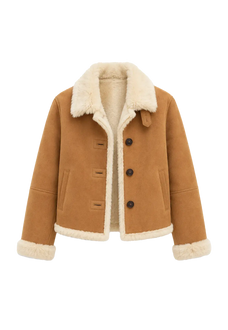 Winter Mochi tea apricot Italian suede Toscana shearling coat product cutout