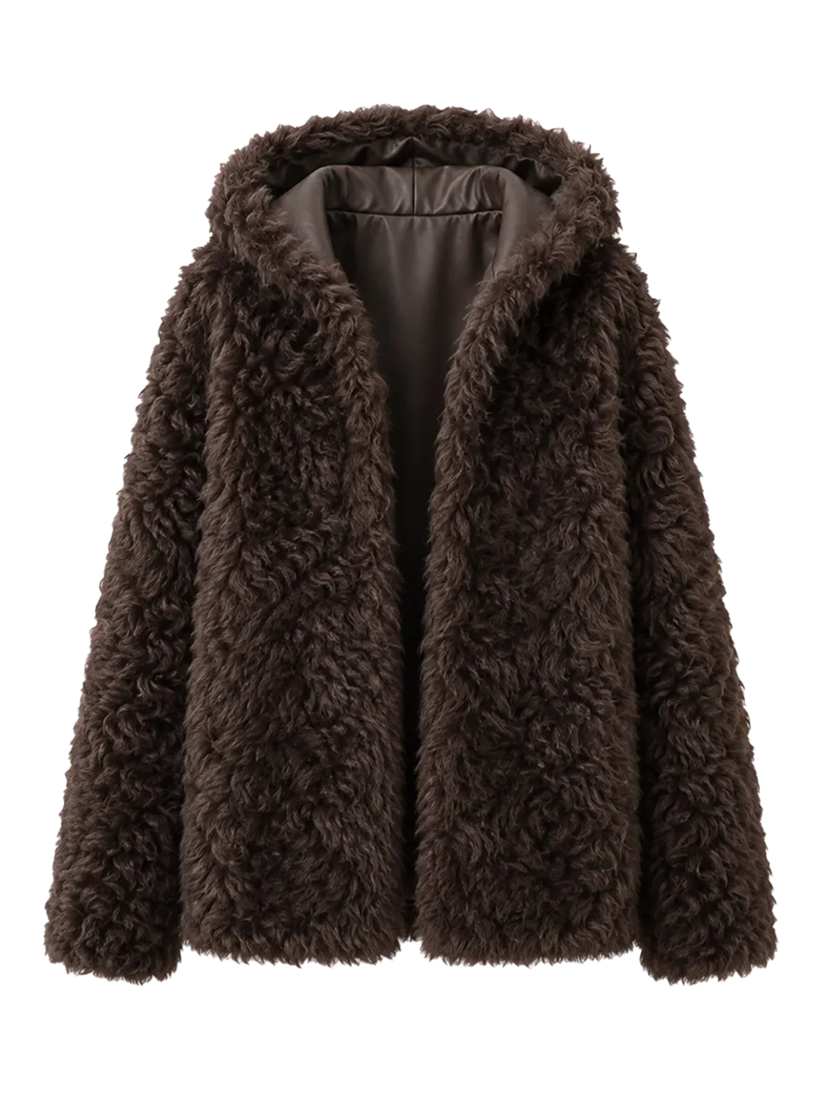 Winter Snow brown hooded Toscana curly shearling coat product cutout