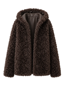 Winter Snow brown hooded Toscana curly shearling coat product cutout