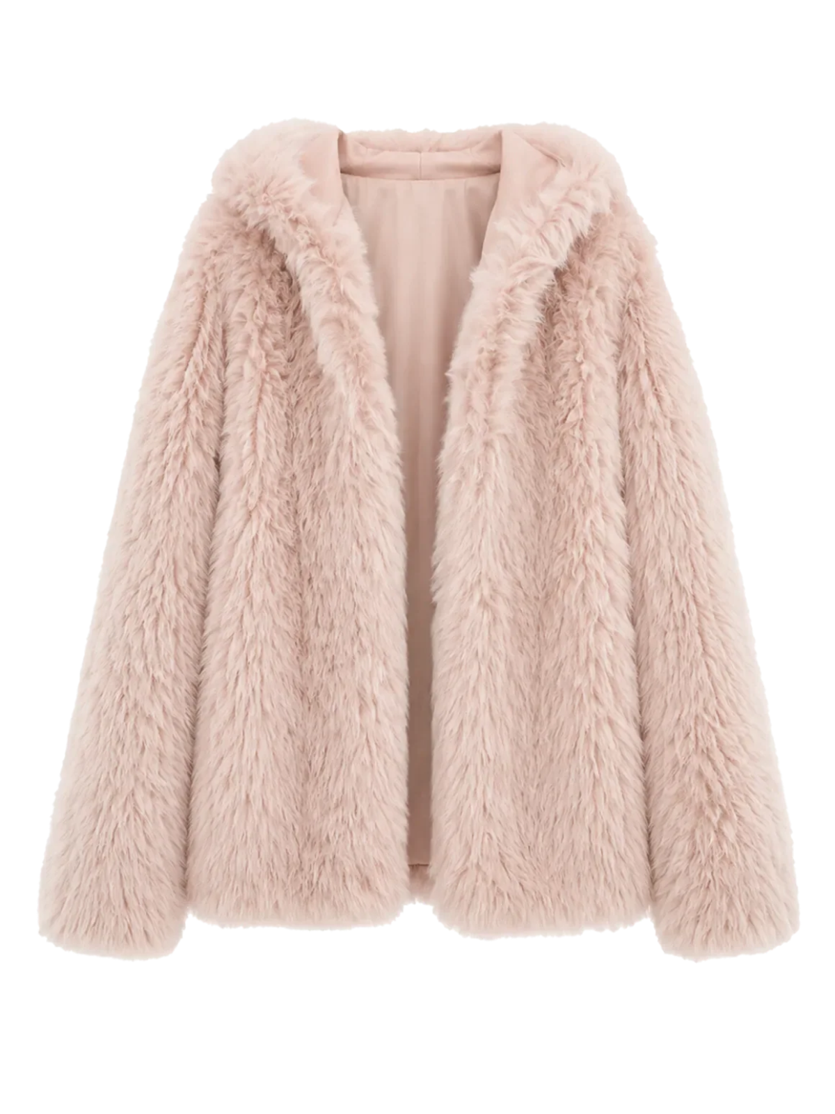 Winter Snow dirty pink hooded Toscana curly shearling coat product cutout