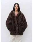 "Winter Snow" lazy silhouette hooded Toscana curly Shearing Coat winter