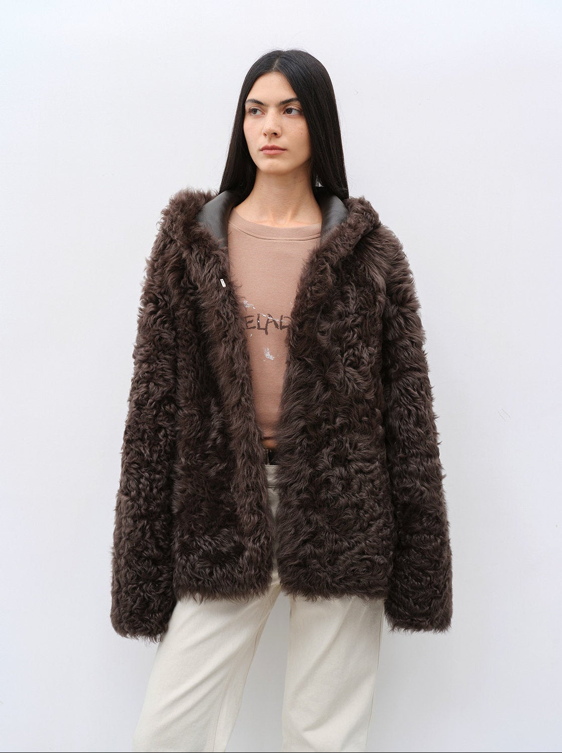 "Winter Snow" lazy silhouette hooded Toscana curly Shearing Coat winter