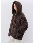 "Winter Snow" lazy silhouette hooded Toscana curly Shearing Coat winter