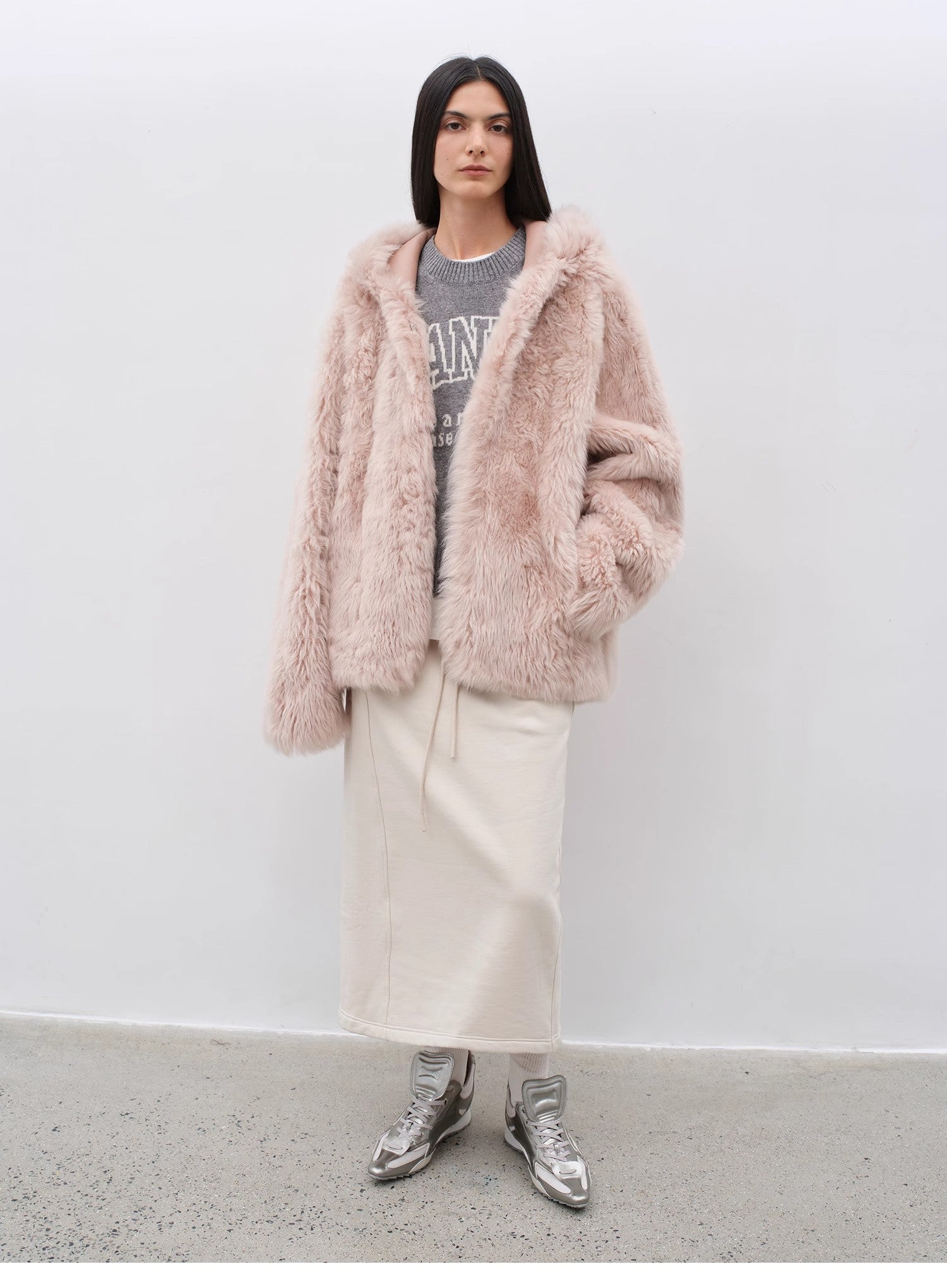 "Winter Snow" lazy silhouette hooded Tuscan curly sheepskin fur coat winter - variant_title