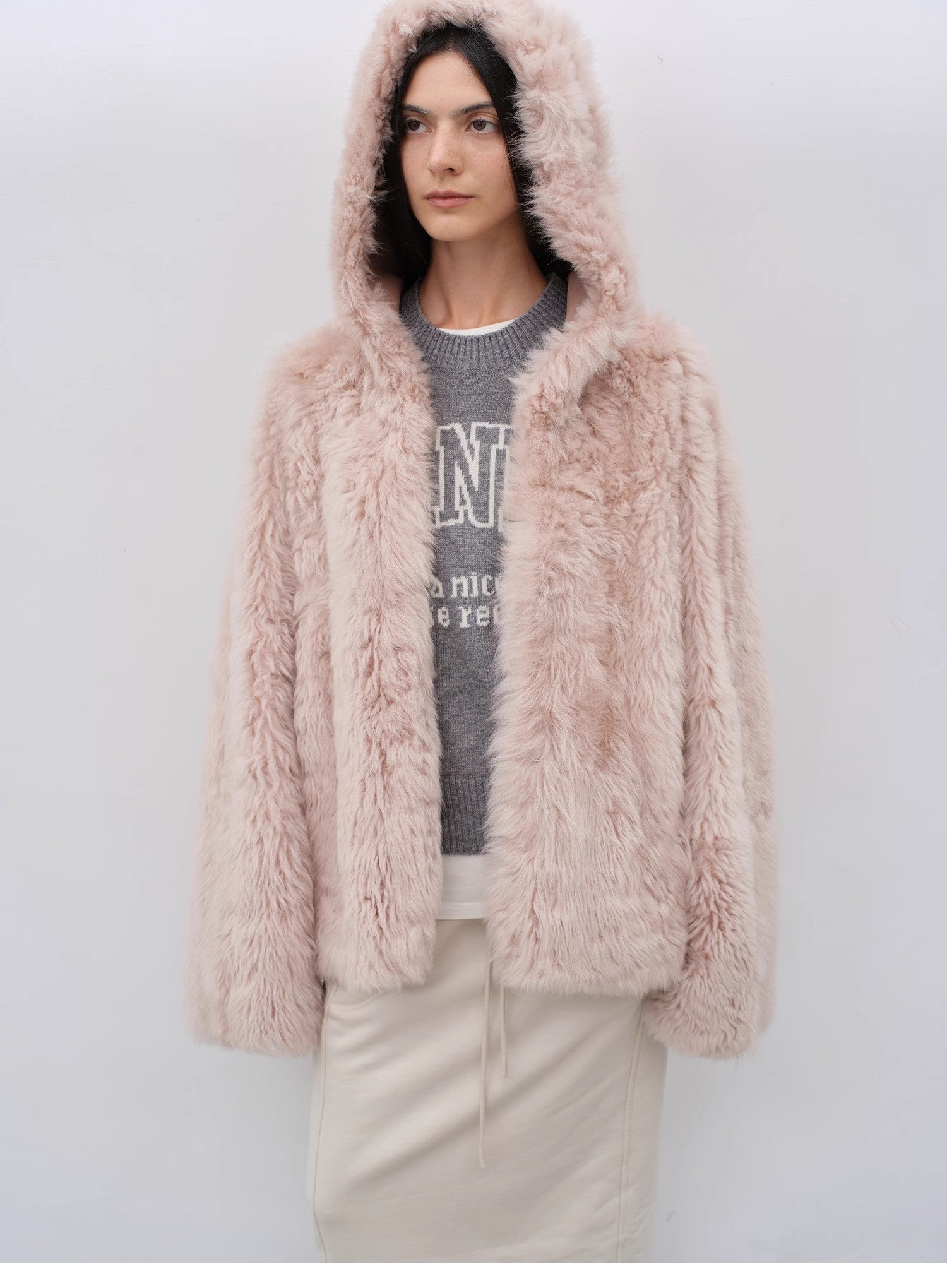 "Winter Snow" lazy silhouette hooded Tuscan curly sheepskin fur coat winter - variant_title