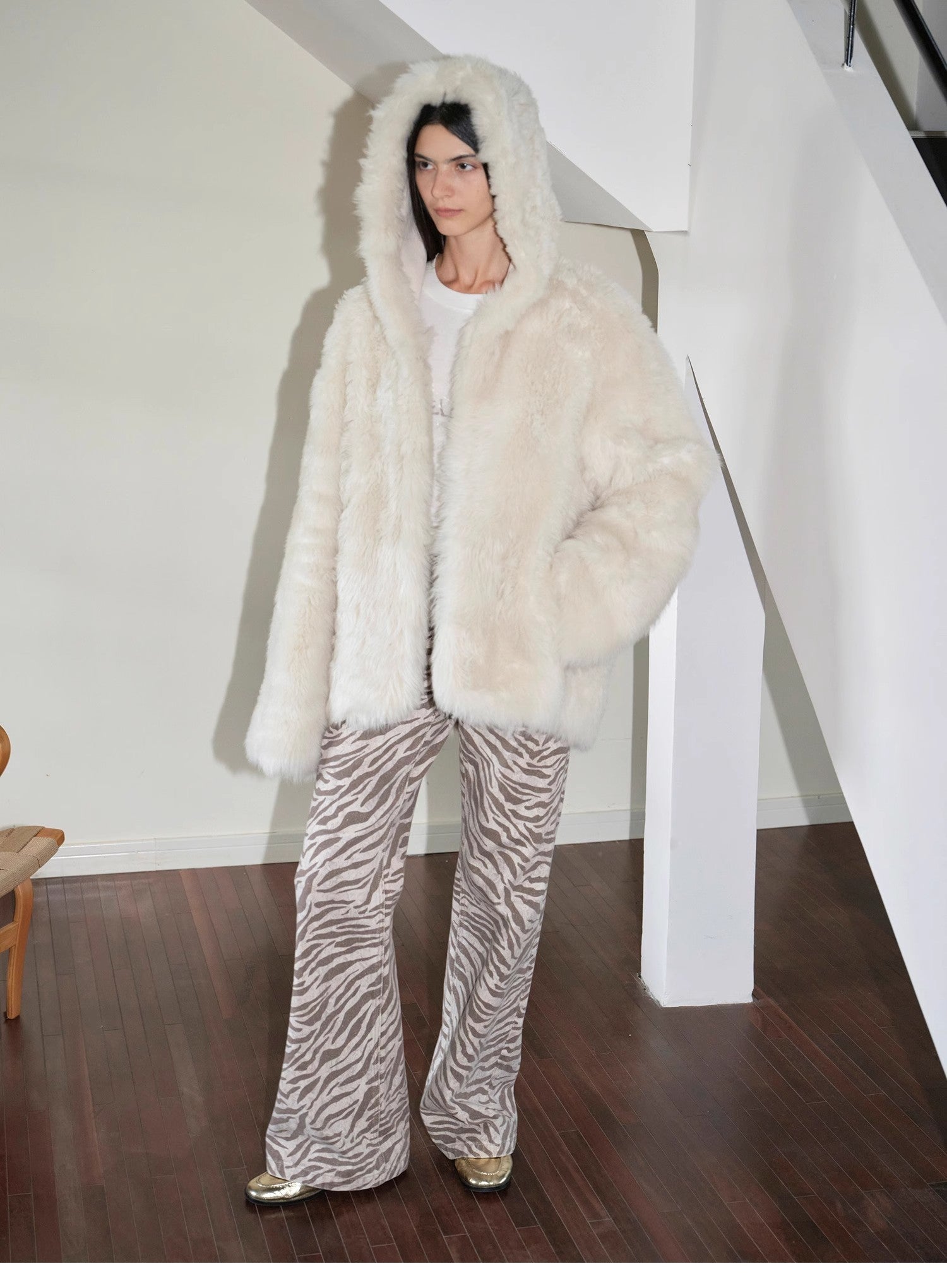 "Winter Snow" lazy silhouette hooded Tuscan curly sheepskin fur coat winter - variant_title