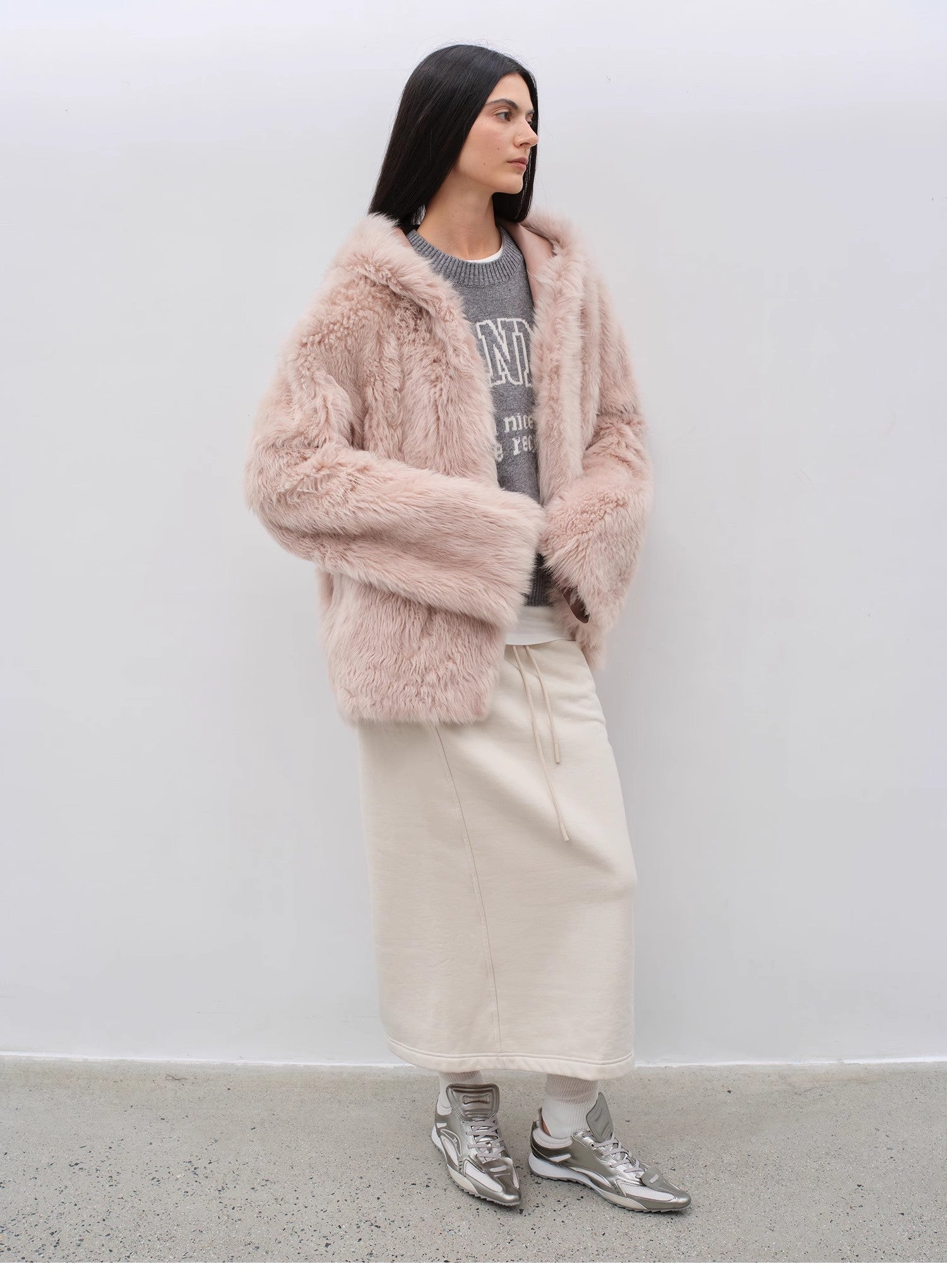 "Winter Snow" lazy silhouette hooded Tuscan curly sheepskin fur coat winter - variant_title