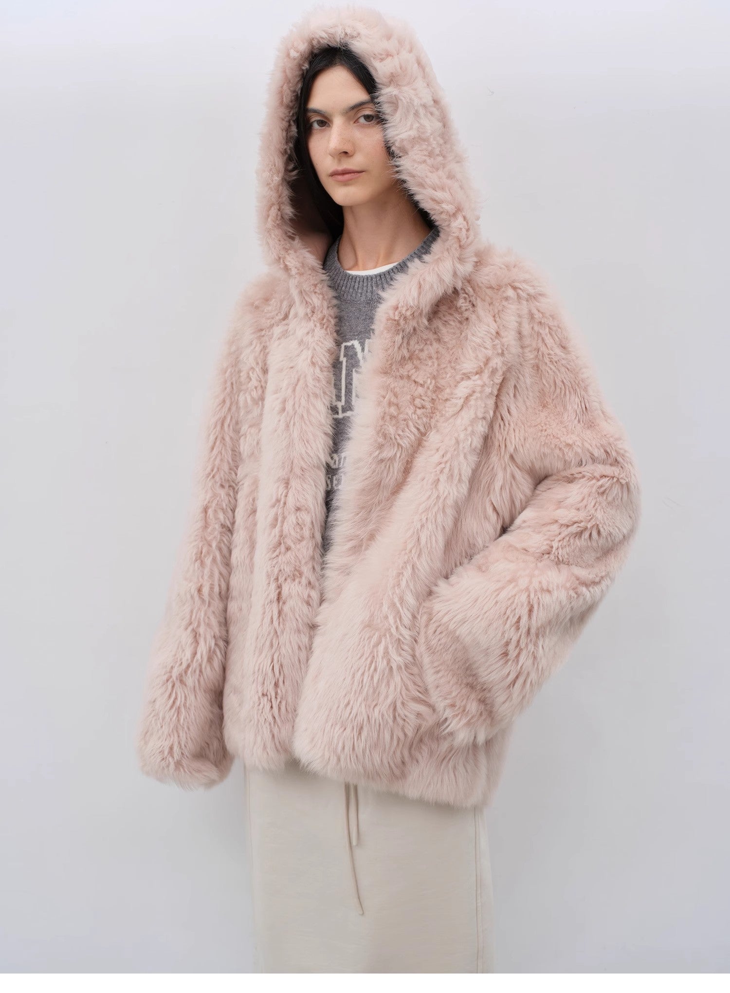"Winter Snow" lazy silhouette hooded Tuscan curly sheepskin fur coat winter - variant_title