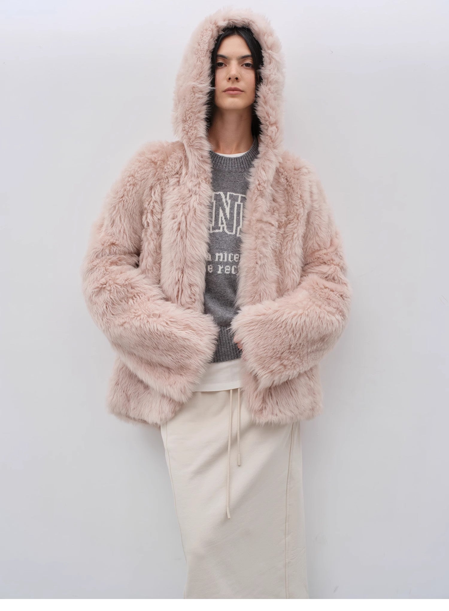 "Winter Snow" lazy silhouette hooded Tuscan curly sheepskin fur coat winter - variant_title
