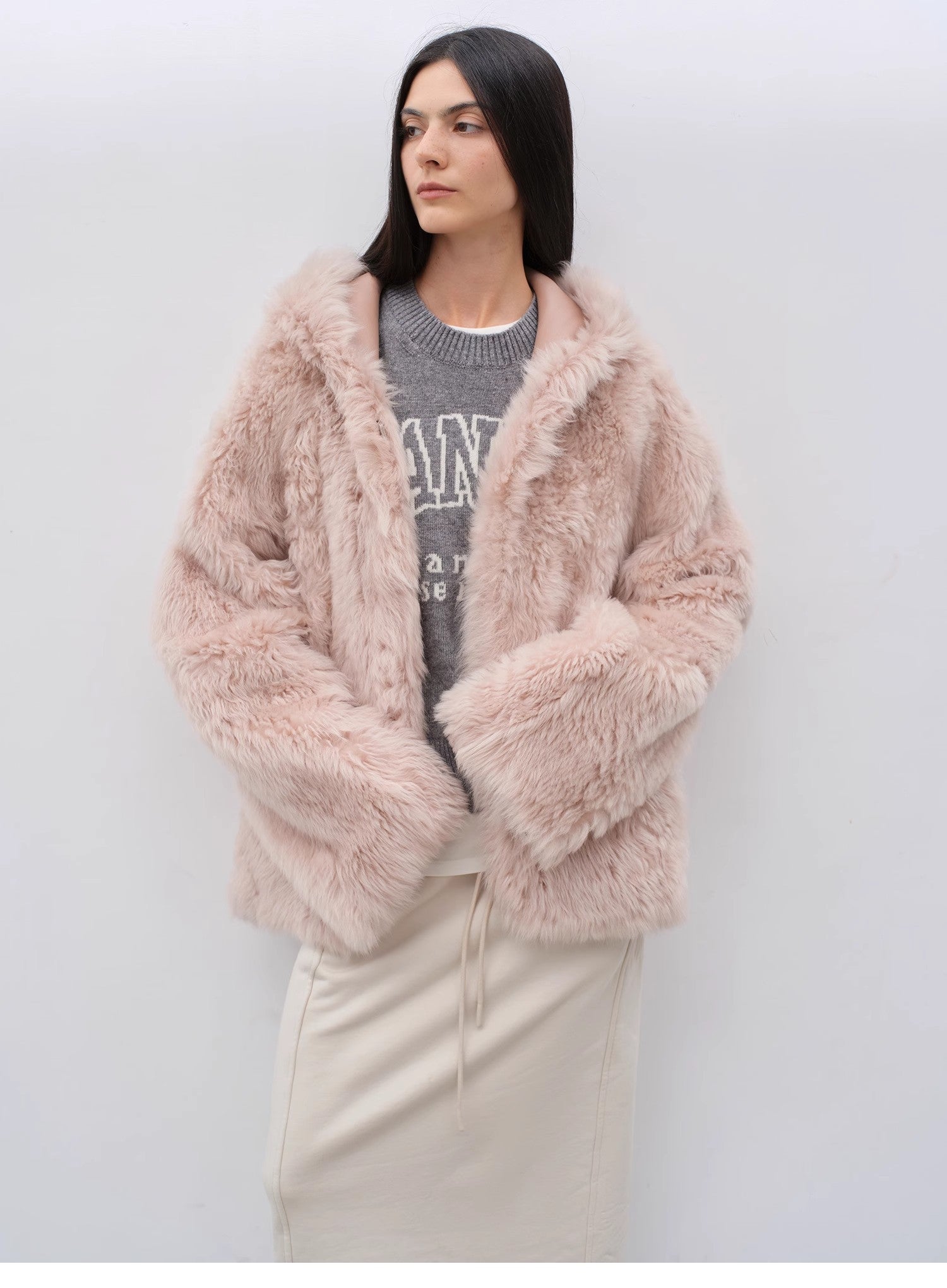 "Winter Snow" lazy silhouette hooded Tuscan curly sheepskin fur coat winter - variant_title