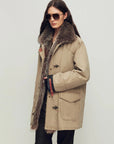 Firelady Winter Street Lights khaki parka side view with detachable fur trim