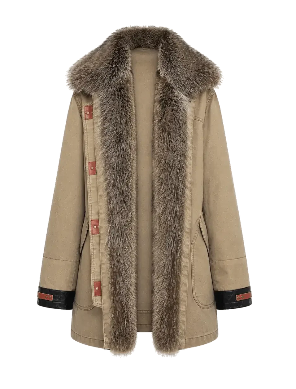 Firelady Winter Street Lights khaki down parka with detachable fur trim product cutout