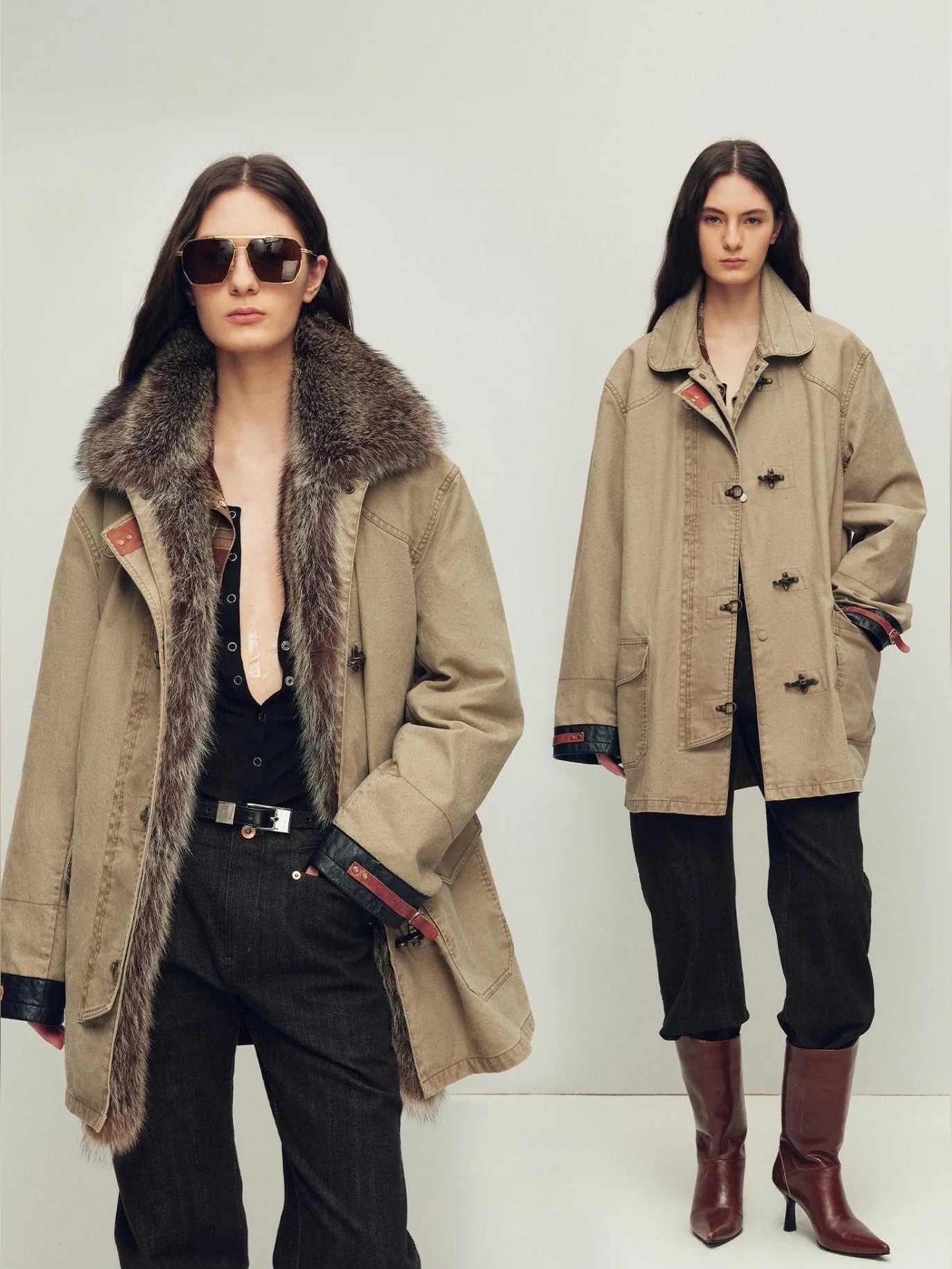 Firelady Winter Street Lights khaki parka styling with detachable fur trim on two models