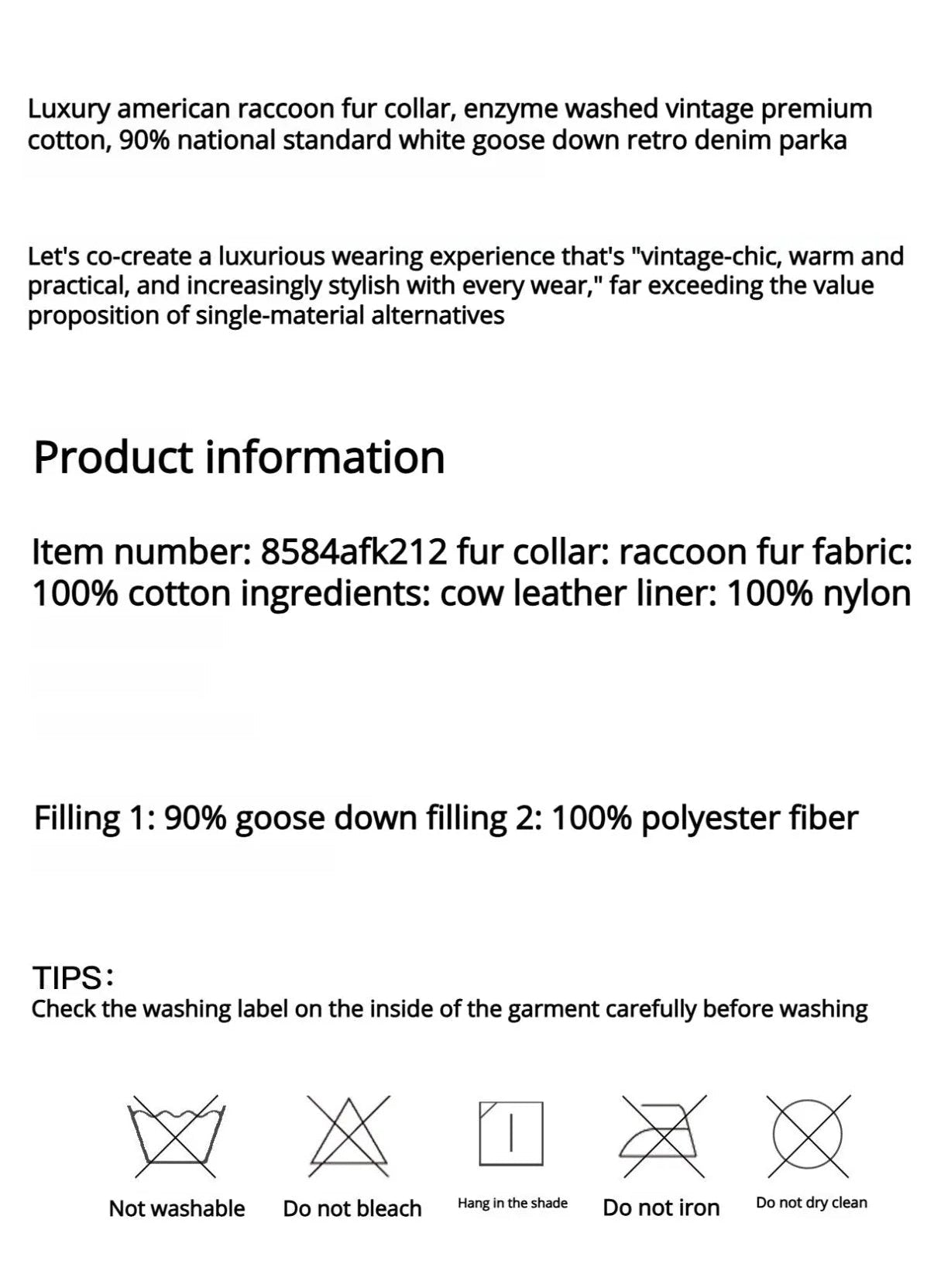 Firelady Winter Street Lights parka product details, materials and care information