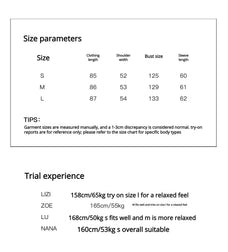 Firelady Winter Street Lights parka size chart and model fit guide