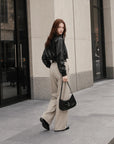 Witch Game vintage washed leather bomber jacket - Black full scene model view
