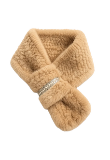 Apricot rhinestone mink fur scarf for women on transparent background