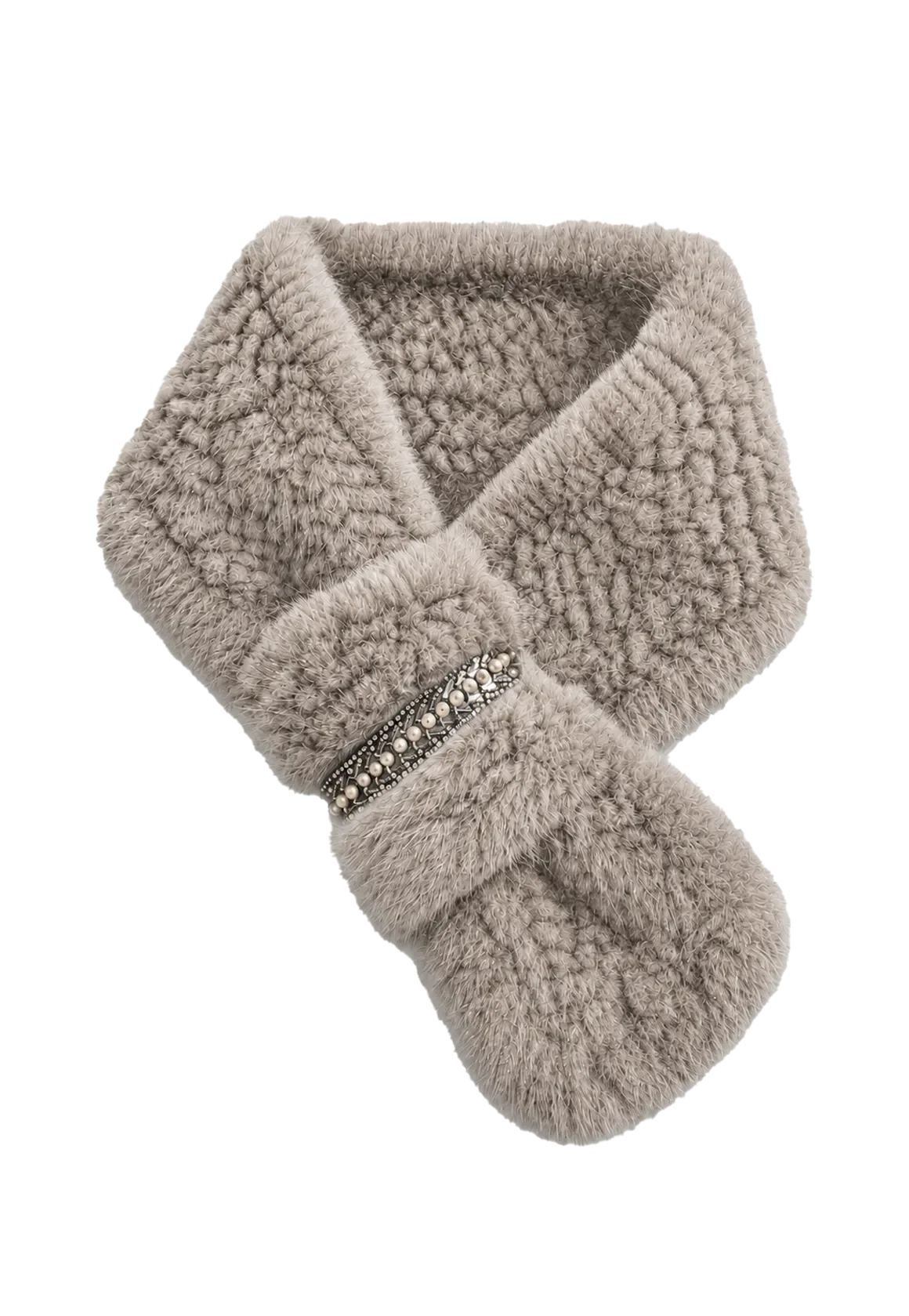 Silver rhinestone mink fur scarf for women on transparent background