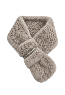 Silver rhinestone mink fur scarf for women on transparent background
