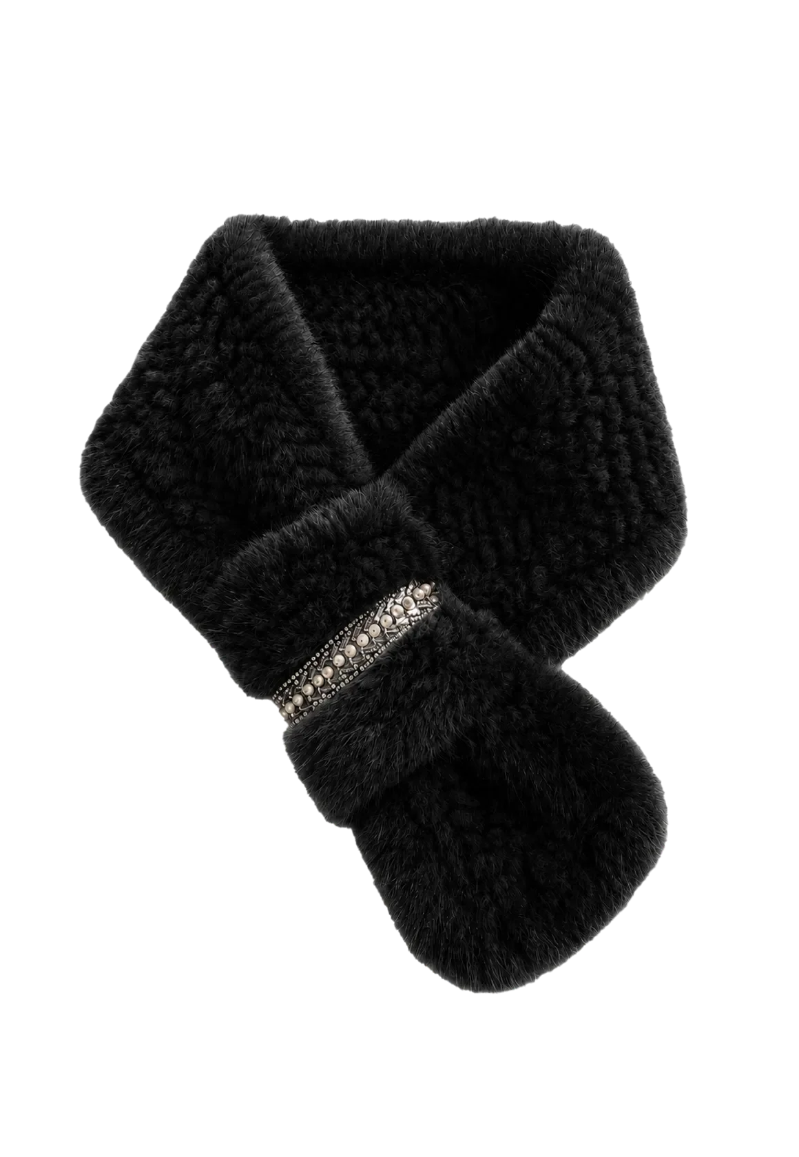 Black rhinestone mink fur scarf for women on transparent background
