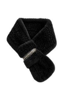 Black rhinestone mink fur scarf for women on transparent background