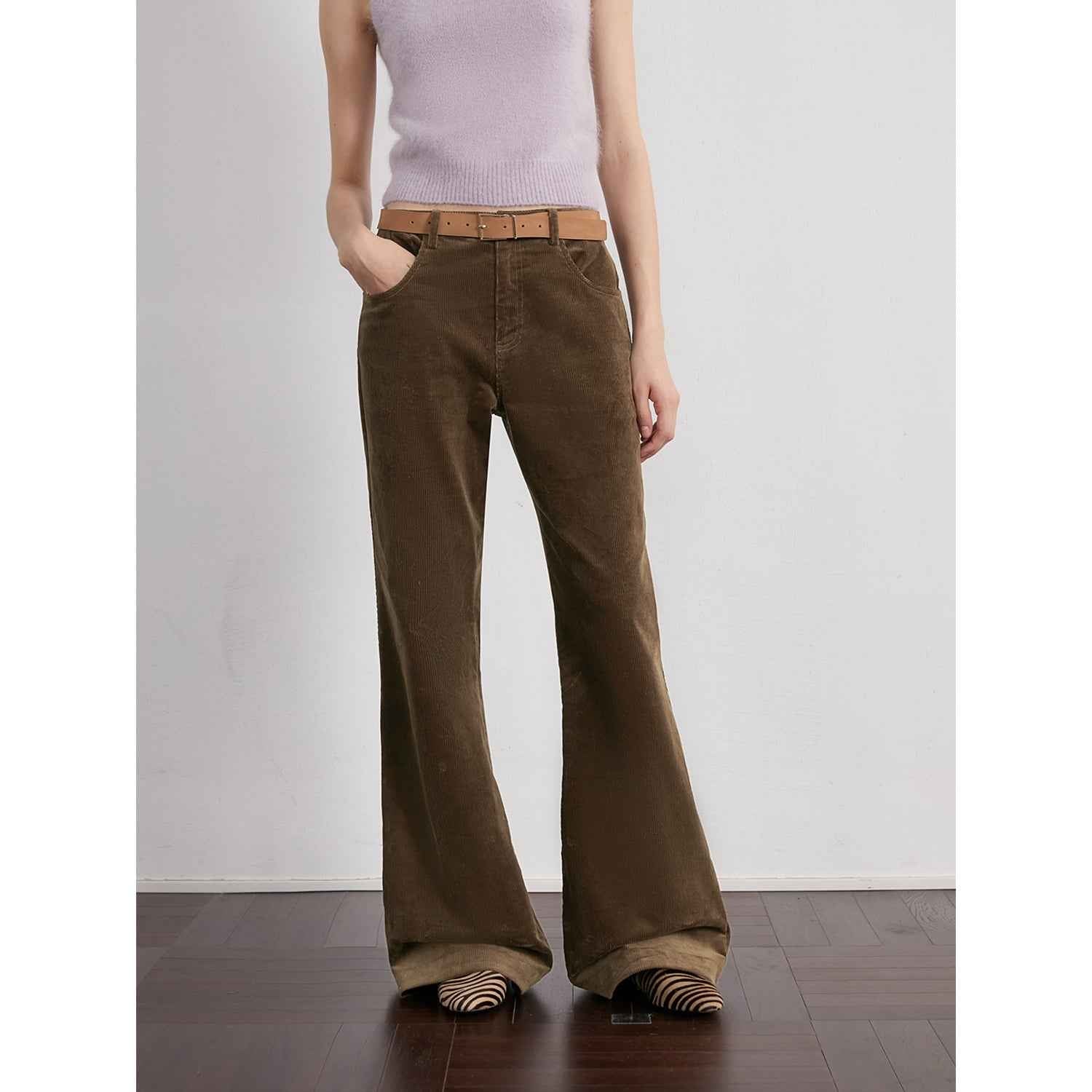 Women's Corduroy Pants Low - Waist Slim Fit Flared Leg for Fall Winter “Seaside Café” - variant_title