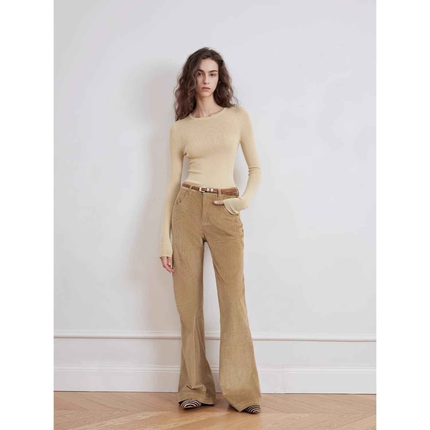 Women's Corduroy Pants Low - Waist Slim Fit Flared Leg for Fall Winter “Seaside Café” - variant_title