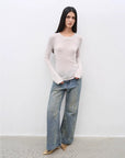 Women's Glove cuffs white sweater loose slightly flared long sleeve O - neck Slim Fit basic T-shirt，"urban simplicity" - variant_title