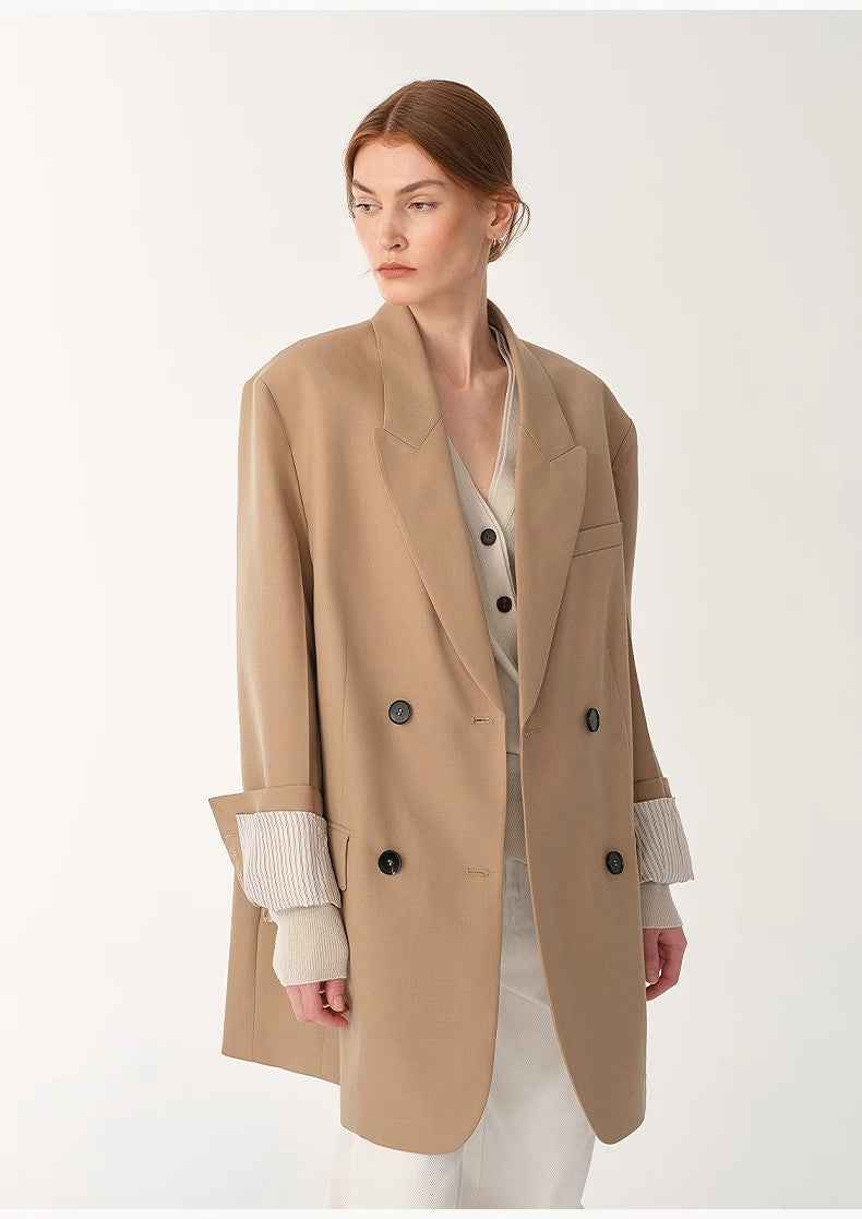 Women's high - density fine silk wool peaked lapel suit jacket - variant_title