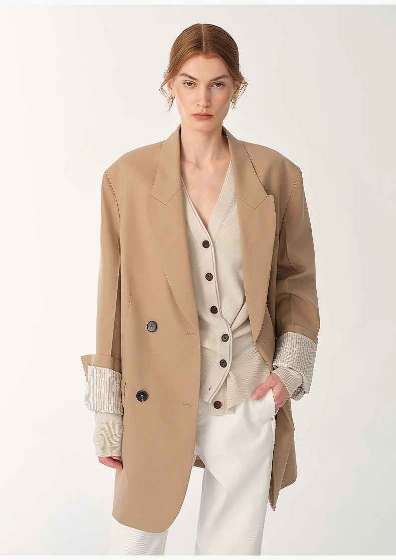 Women's high - density fine silk wool peaked lapel suit jacket - variant_title