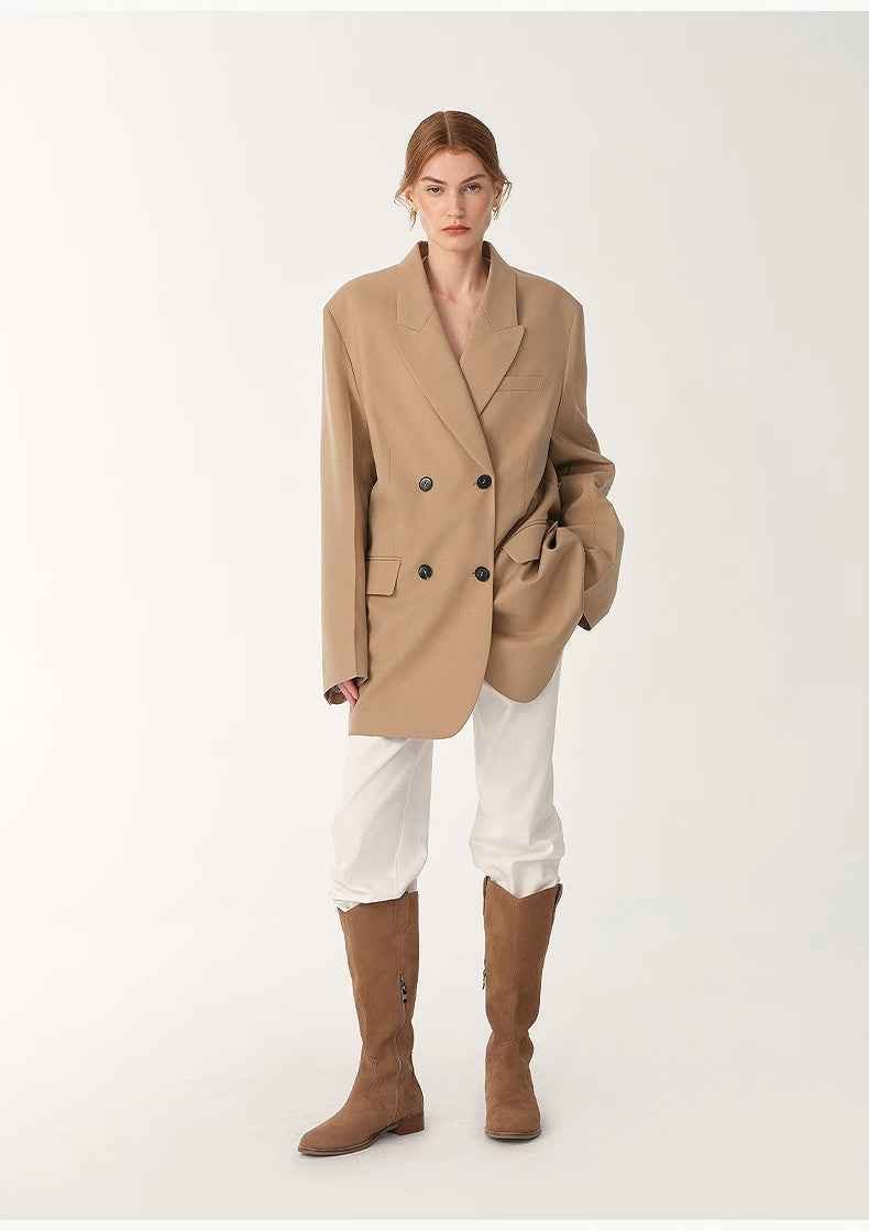 Women's high - density fine silk wool peaked lapel suit jacket - variant_title