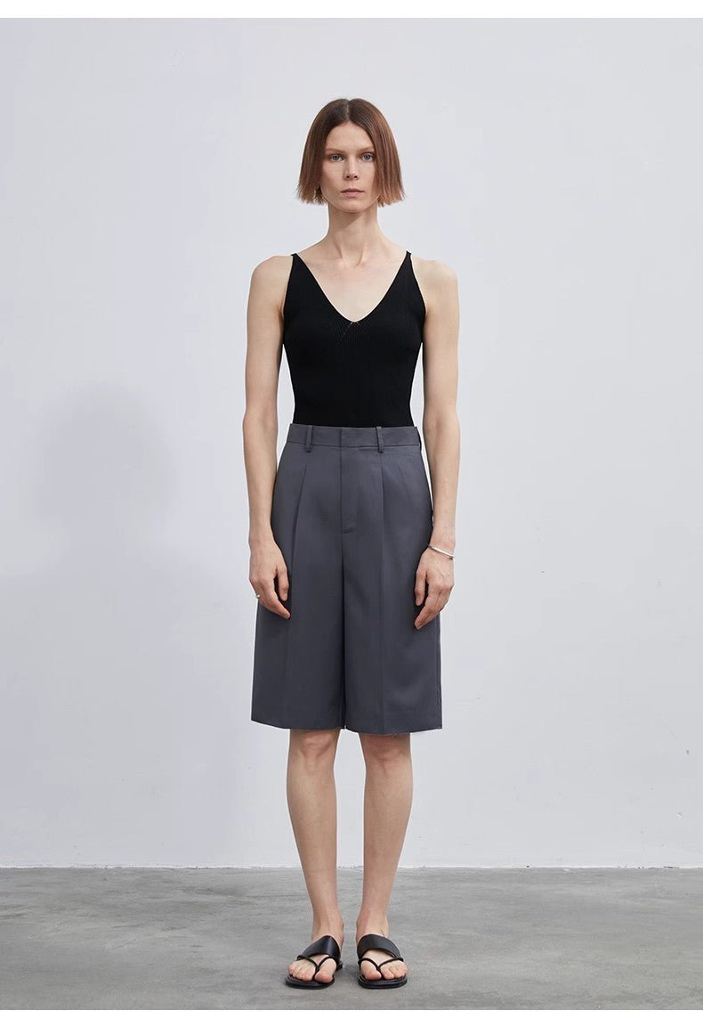 Women's high - density mixed color cotton and linen raw edge straight - leg suit pants - variant_title