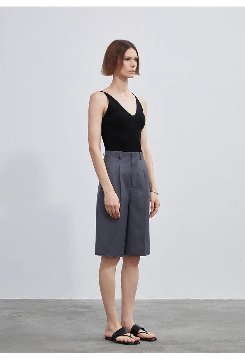 Women's high - density mixed color cotton and linen raw edge straight - leg suit pants - variant_title