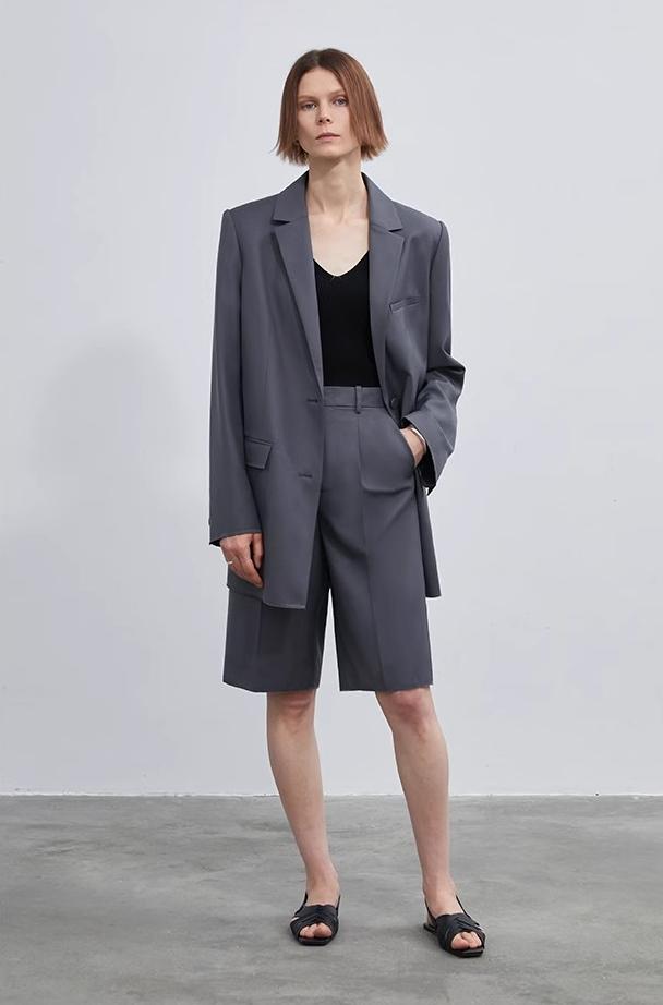 Women's high - density mixed color cotton and linen raw edge straight - leg suit pants - variant_title