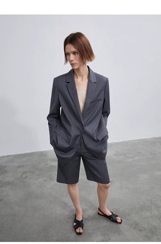 Women's high - density mixed color cotton and linen raw edge straight - leg suit pants - variant_title