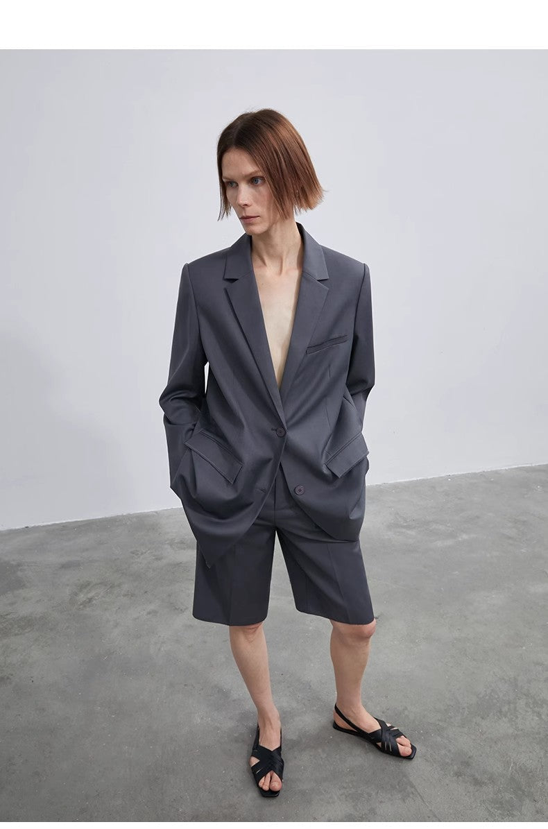 Women's high - density mixed color cotton and linen raw edge straight - leg suit pants - variant_title