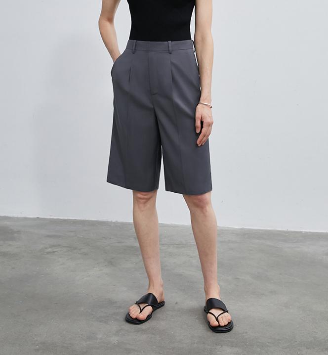 Women's high - density mixed color cotton and linen raw edge straight - leg suit pants - variant_title