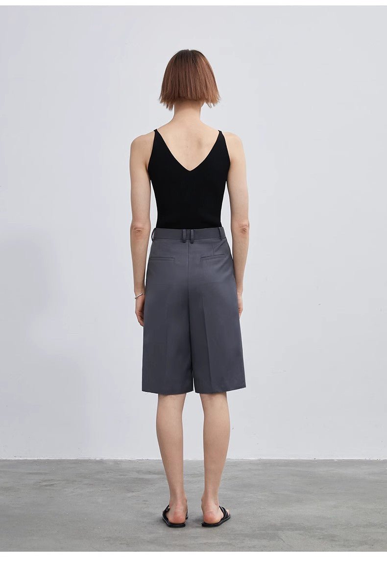 Women's high - density mixed color cotton and linen raw edge straight - leg suit pants - variant_title