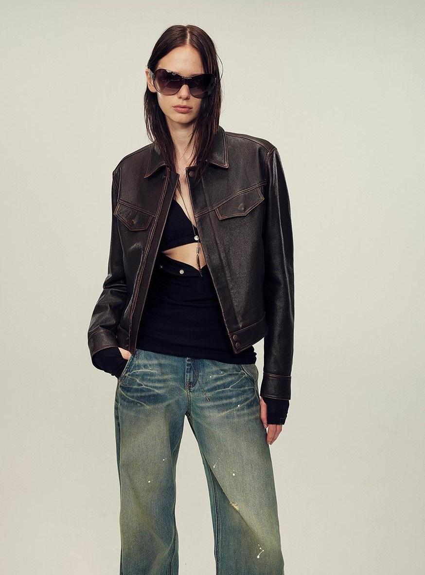 Women's imported first - layer suede sheepskin short autumn leather jacket - variant_title