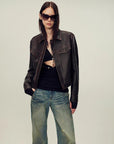 Women's imported first - layer suede sheepskin short autumn leather jacket - variant_title