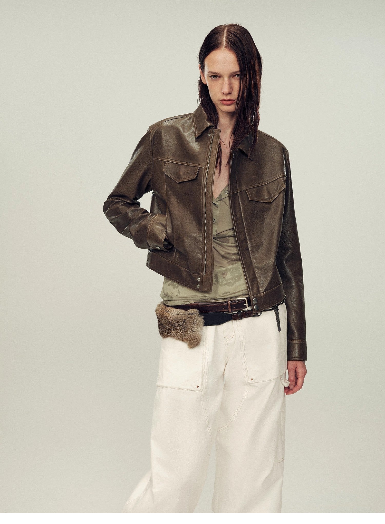 Women's imported first - layer suede sheepskin short autumn leather jacket - variant_title