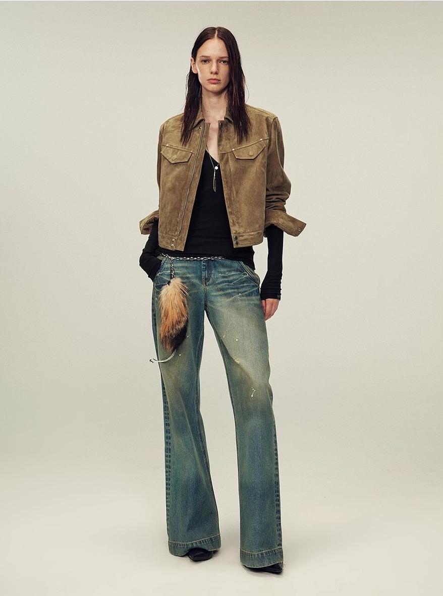 Women's imported first - layer suede sheepskin short autumn leather jacket - variant_title