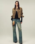 Women's imported first - layer suede sheepskin short autumn leather jacket - variant_title