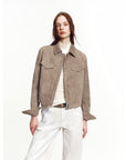 Women's imported first - layer suede sheepskin short autumn leather jacket