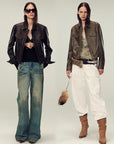 Women's imported first - layer suede sheepskin short autumn leather jacket - variant_title